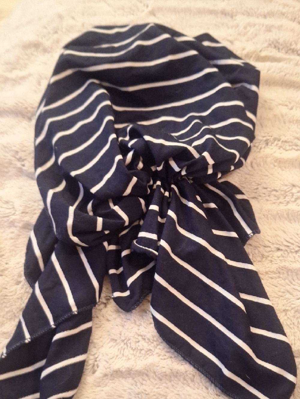 Striped Navy and White Head Scarf - Women's Hair Accessory O/S